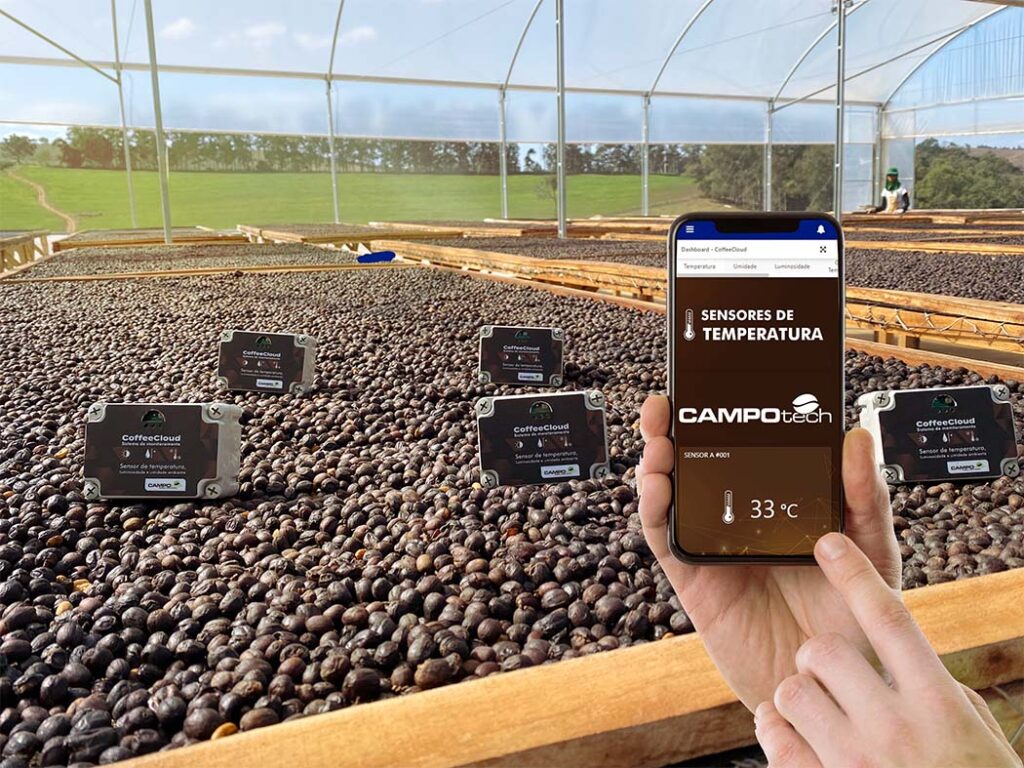 Sensor Coffee Cloud sobre café em secagem